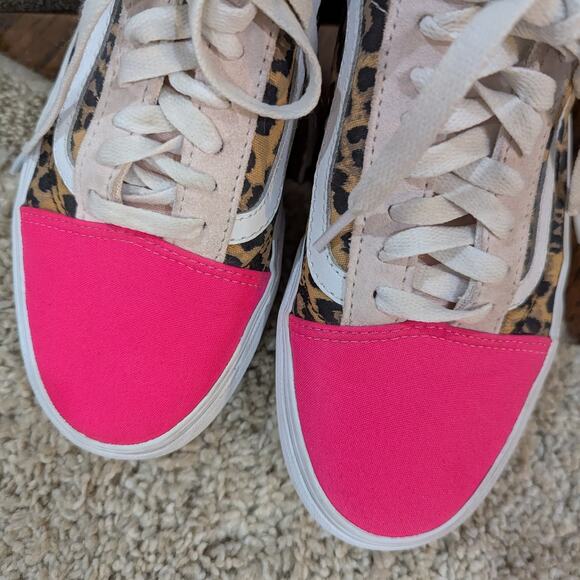 Vans Customs Old Skool Pink and leopard Shoes Women's Sz 8.5 - Picture 2 of 11